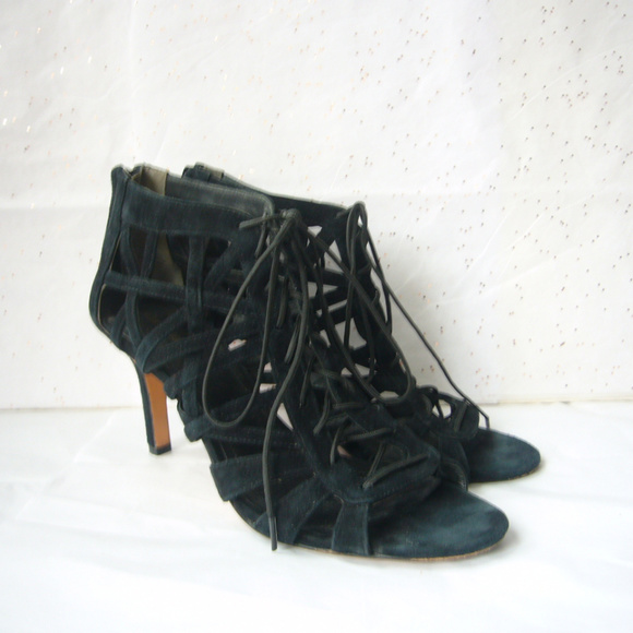 Pour La Victoire Caged Lace Up Sandal - Black 10 - Picture 1 of 8